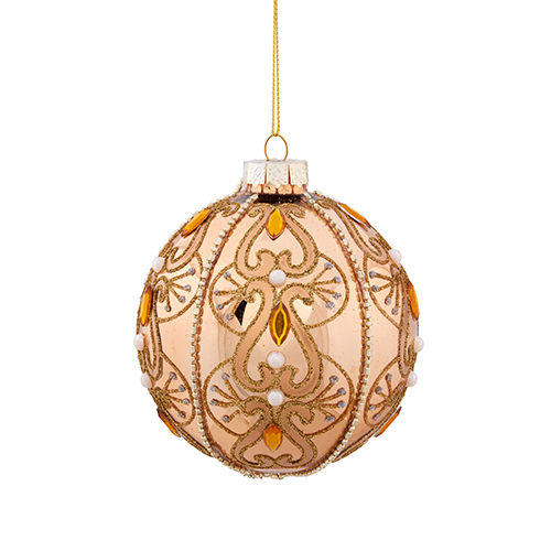 Christmas Bauble- Gold Patterned Glass with Jewels, 10cm - Big Christmas