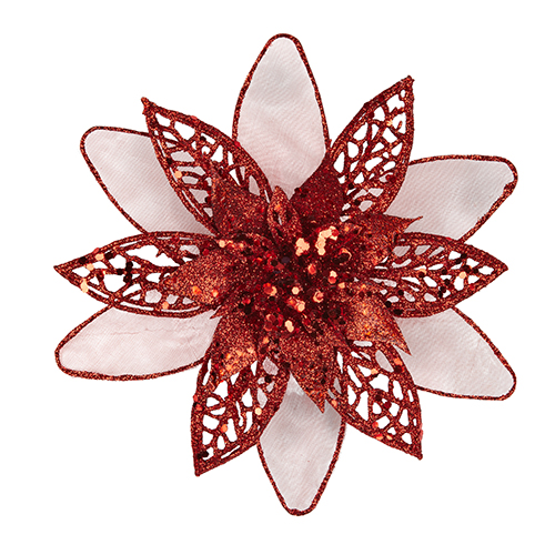 Christmas Flower- Red & White Clip On Poinsettia 18cm - Big Christmas