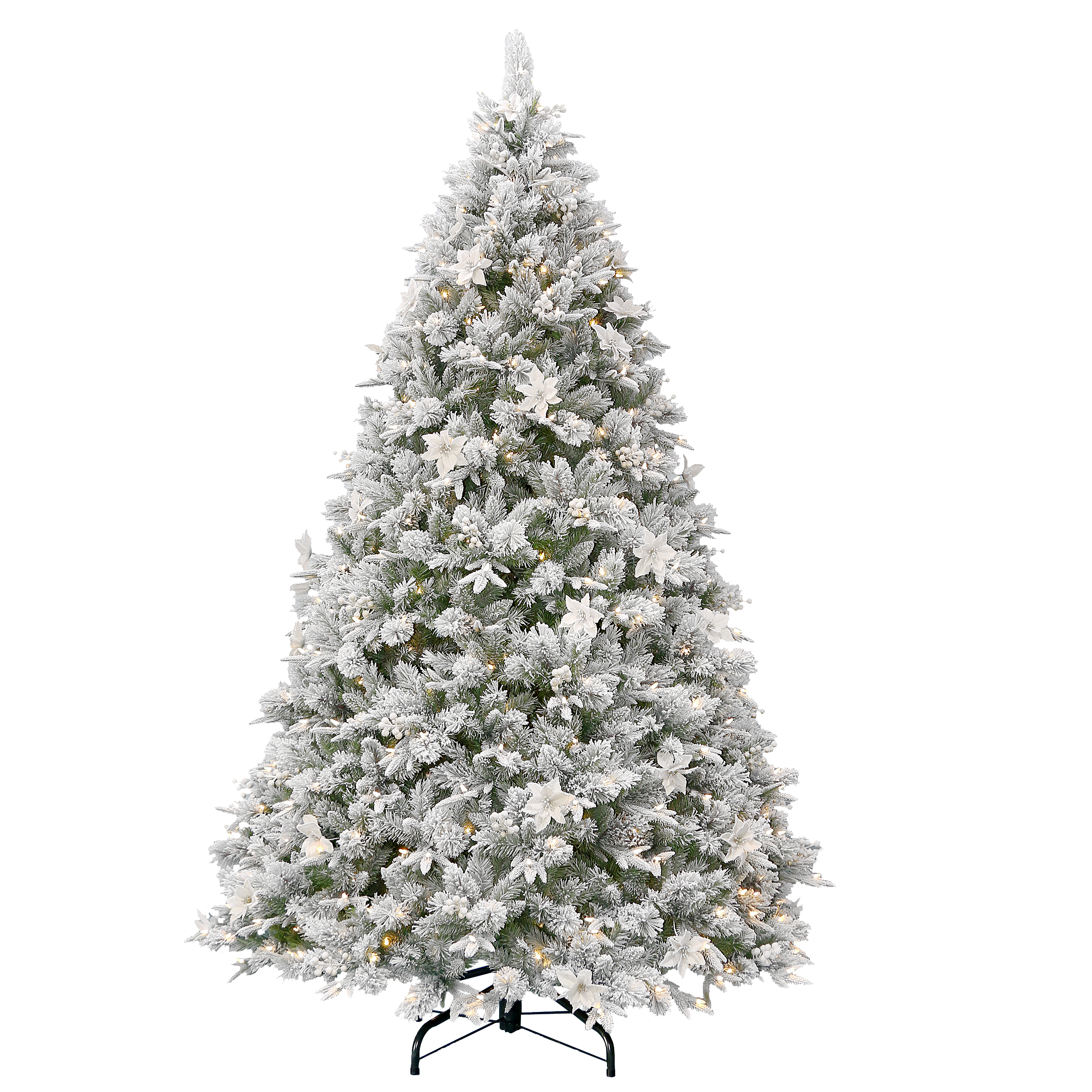 9ft Christmas Tree With Lights Snowy Poinsettia 274cm Big Christmas