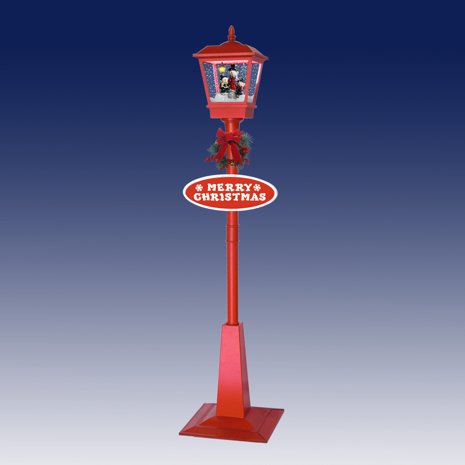 solar red snowman lamp post